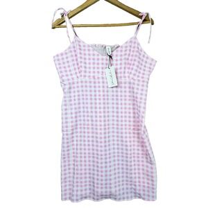 Sokie Collective Tie Strap Mini Dress Womens XL‎ Pink Gingham Cottagecore Picnic